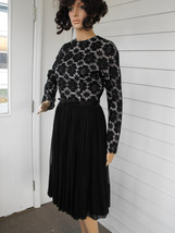 60s Black Lace Dress Party Pleated Long Sleeve Illusion Vintage S Jeanne d&#39;Arc - £62.90 GBP