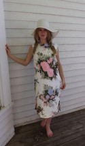 Sleeveless Floral Dress 60s Vintage Print Shift XL 41 Bust 40 Waist - £39.95 GBP
