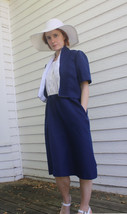 Blue White Dress with Jacket Casual Vintage 70s Secretary Montgomery Ward S - £15.97 GBP