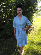 1960s Blue Day Dress 60s Casual Vintage Tumbleweeds Short Sleeve 10 M - £32.04 GBP