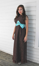 60s Brown Lace Gown Vintage Party Dress Cocktail Prom Formal S - £35.20 GBP