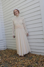 Sheer Lace Dress 1980s Formal Pale Chiffon Peach New Old Stock Vintage  - £49.56 GBP