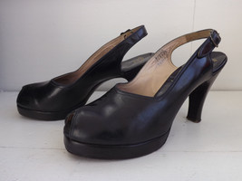 40s Palter DeLiso Shoes Platform Peeptoe Slingback Heels 6 1/2 AA Dark B... - £97.78 GBP