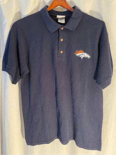 BRONCOS Polo Shirt- Team NFL Apparel- Blue Shirt S/S Football EUC Medium - $10.59