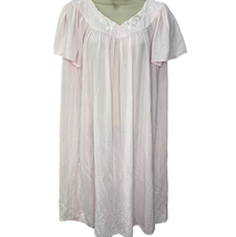 Miss Elaine Powder Pink Flutter Sleeve Nightgown Size L Midi Nylon Flora... - $34.60
