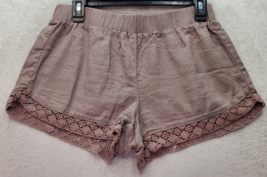 Aéropostale Bermuda Shorts Women Size Medium Brown Lace Trim Linen Elastic Waist - £16.94 GBP