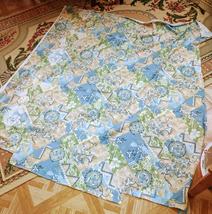 Vintage Fabric Remnant 58" X 59" Light blue,navy,tan and green. image 3