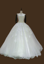 Rosyfancy Spaghetti Straps Beaded Waist Lace Organza Bridal Wedding Ball... - £274.78 GBP