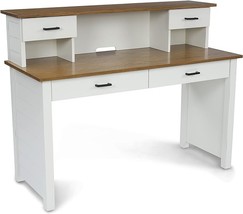 Portsmouth Writing Desk And Hutch, White,Brown - £438.11 GBP