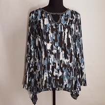 Juicy Couture Womens Shirt XS Blouse Jeweled Collar Black Blue Bell Sleeves - $23.24