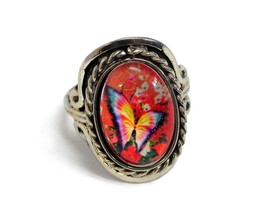 Mia Jewel Shop Vintage Floral Butterfly Adjustable Small Oval Ring Acrylic Graph - £11.45 GBP