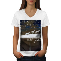 Wellcoda Wild And Free Horse Womens V-Neck T-shirt, White Graphic Design Tee - £15.77 GBP