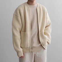 Ual solid knitted jacket japanese cardigan sweater trendy streetwear zipper long sleeve thumb200