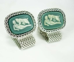 Grotesque Erotic Cufflinks Nude Pan &amp; Lover Incolay Demon Mythical Devil Minotau - £336.79 GBP