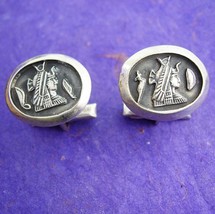 800 Silver Egyptian Cleopatra Cufflinks Vintage Historical icon Snake Headdress  - £123.90 GBP