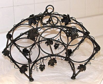Primary image for Grapevine Leaves Wrought Iron Wine Bottle Holder Rack - Antique Brass Finish