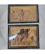 Vintage Banana Leaf Elephant and Rhino Painting Unframed Safari Wall Art - $55.85