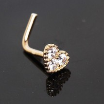 14K Chapado en Oro Lab-Created Moissanita Mini Corazón L-BEND Nariz Aro Stud Pin - £22.95 GBP