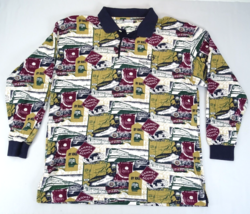 Vintage 90s Sergio Tacchini All Over Print Train Railway Rail Polo Shirt XXL AOP - $71.50