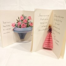 2 Birthday Card Hallmark 1960s Girl Pink Honeycomb Dress Blue Floral Basket - £9.29 GBP