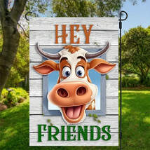 New Hey Friends Cow Garden Flag 12&quot;X18&quot; Welcome Double Sided - $5.93