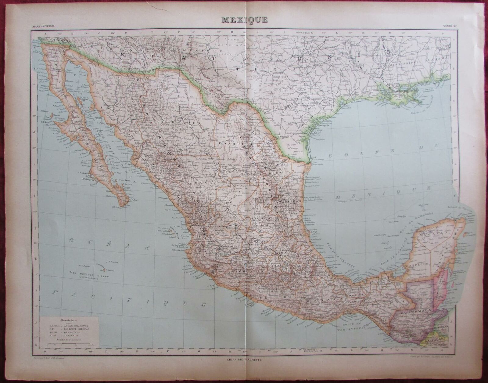 Antique Map Mexico Atlas Universel Vivien St Martin Hachette 1937 - $52.65