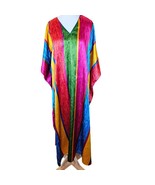 Vintage Womens One Size Colorful Muumuu Kaftan Satin Maxi Dress Rainbow ... - £59.52 GBP