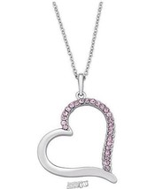 Silver-Plated Pink Rhinestone Heart Necklace - £15.22 GBP