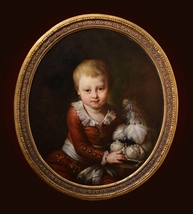 Antique oval French oil painting 18C portrait of noble child in smart clothes - £5,260.19 GBP