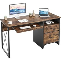 55 inch Industrial Computer Desk with Storage, Wood Teacher Desk with Keyboard T - £317.27 GBP+