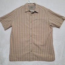 Columbia Shirt Mens XL Brown Striped Short Sleeve Casual Outdoor Button Up - £13.45 GBP