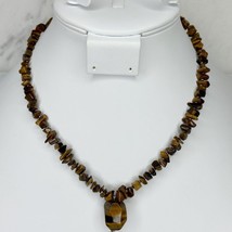 Tigers Eye Beaded Silver Tone Pendant Necklace and Earrings Set - £15.85 GBP