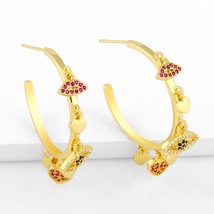 FA Gold Vermeil  Hoop Earrings For Women Micro Pave Lip Heart Charms Earrings CZ - £8.60 GBP