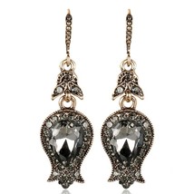 Hot Luxury Gray Big Crystal Bridal Earrings For Women Antique Gold Beach Party D - £7.21 GBP