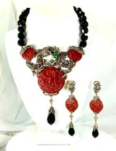 Heidi Daus "Dragon Treasure" Beaded Resin Necklace And CLIP-ON Earring Set - $470.25