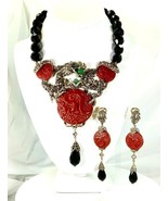 HEIDI DAUS &quot;DRAGON TREASURE&quot; BEADED RESIN NECKLACE AND CLIP-ON EARRING SET - £375.42 GBP