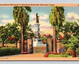 Texas Heroes Monument Galveston Texas TX UNP Unused Linen Postcard D17 - $2.92