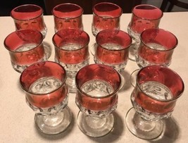 11 Cordial Wine Glasses 4 3/8&quot; Cranberry Red Tiffin Kings Crown Thumbprint - £39.95 GBP