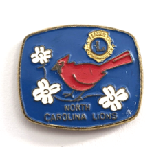 VTG Lions Club NC Red Cardinal Bird White Flowering Dogwood Pin Fraternal - $11.69