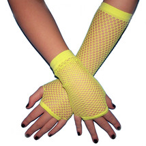 Fishnet Fingerless Gloves Neon Yellow Armwarmers GOTH club EMO costume 80s - £3.66 GBP