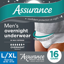 Men&#39;S Incontinence Underwear, Large, Overnight (16 Count) - $25.88
