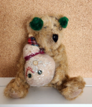 Ooak Faux WINTER/CHRISTMAS Vintage Bear With Glittered Snowman 6&quot; Earmuffs - £11.86 GBP