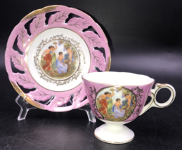Vintage LM Royal Halsey Pink Nude Fragonard Footed Cup &amp; Saucer Set 6&quot; Dia - $18.49