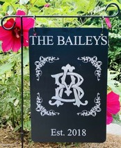 Personalized Interlocking Letters Engraved Garden Flag Yard Sign Wedding... - £39.83 GBP