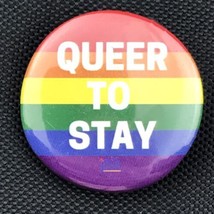 Queer To Stay Rainbow Vintage Pin Button Pride LGBTQ - £10.32 GBP
