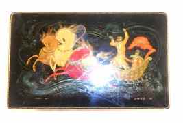 1973 Palekh Russian Lacquer Box 3-Horse Drawn Sled or Troika Signed Ryed... - $87.00