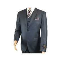 Mens Vitali Three Piece Suit Vested Sheen Sharkskin Business M3090 Navy blue image 7