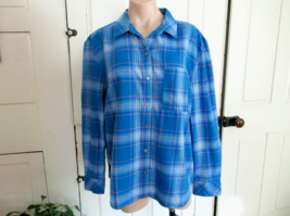 Style &amp; Co top shirt button up Large Cosmic Cobalt blue plaid long sleev... - $16.65
