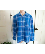 Style &amp; Co top shirt button up Large Cosmic Cobalt blue plaid long sleev... - £13.08 GBP
