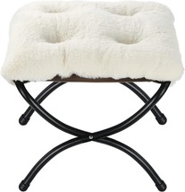 15&quot; Folding Foot Stool, Small Accent Foot Rest, Faux Fur Elegant Foldable - £50.16 GBP